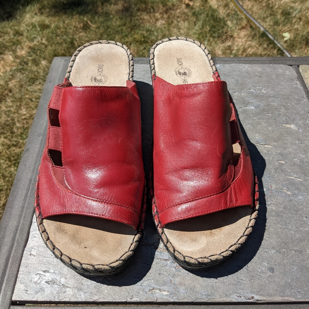 Red leather sandals